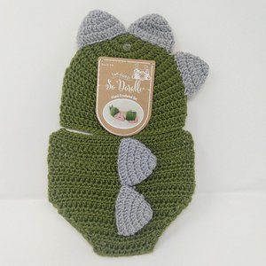 NWT Hand Crocheted Dinosaur Diaper Cover and Hat